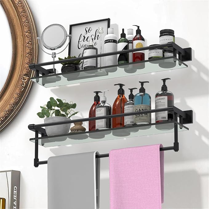 Glass Shelf for Bathroom Wall Sheves 24 inch Rectangular Stainless Steel - Image 4