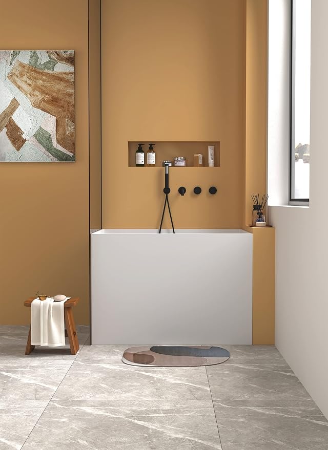Cpingao 47" Stone Resin Freestanding Bathtub, Solid Surface Japanese Soaking - Image 5