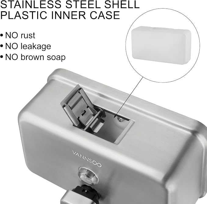 Wall Mounted Hand Soap Dispenser Bathroom, 1100ml 37oz Commercial Stainless - Image 2