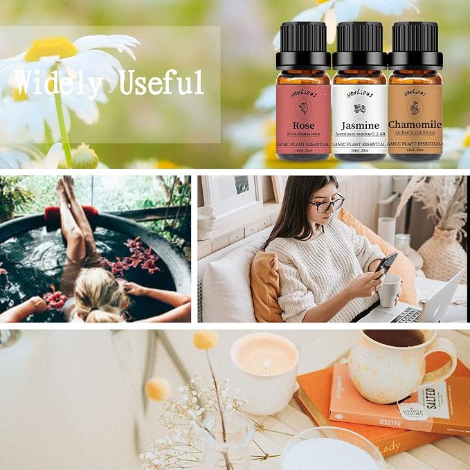 yethious Rose Jasmine Chamomile Essential Oil Set Organic 100% Pure - Image 7