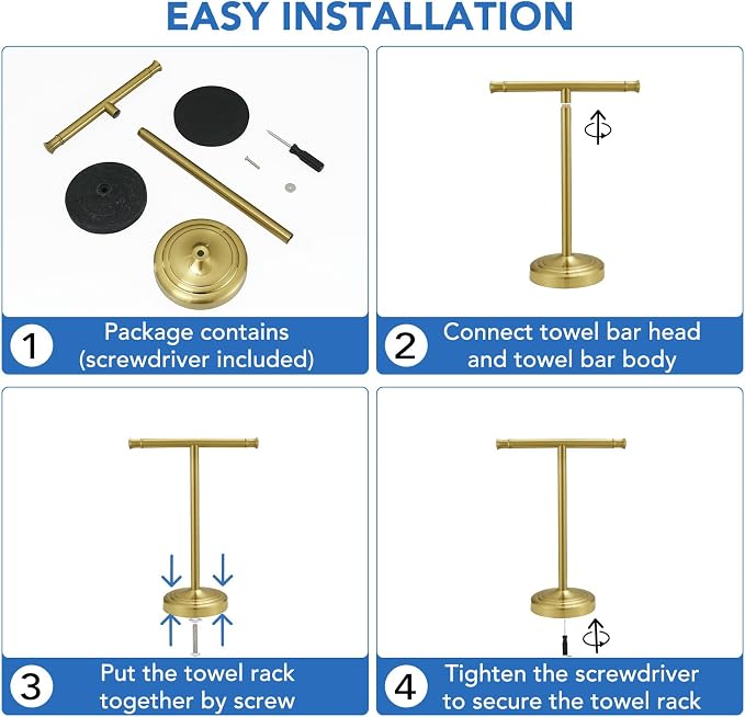 RUMOSE 13 Inch Brushed Gold Towel Stand Hand Towel Holder Bathroom Kitchen - Image 9