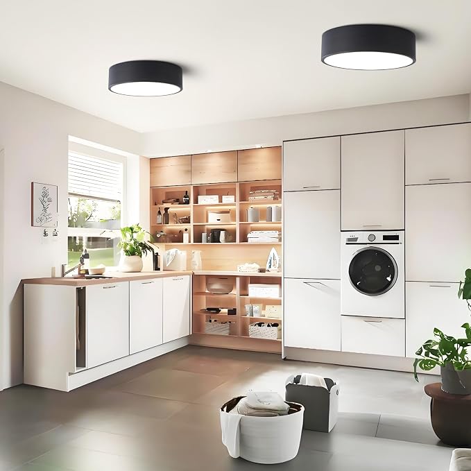 Dimmable Modern Flush Mount Ceiling Light Fixture, Matte Black Round LED Lights - Image 6