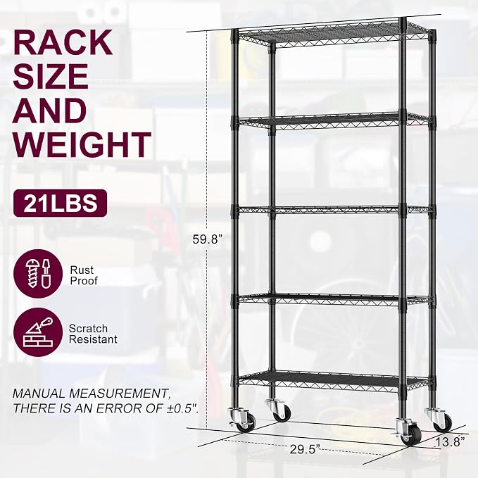 2 Pack 5-Tier Metal Wire Shelving Unit - Image 3