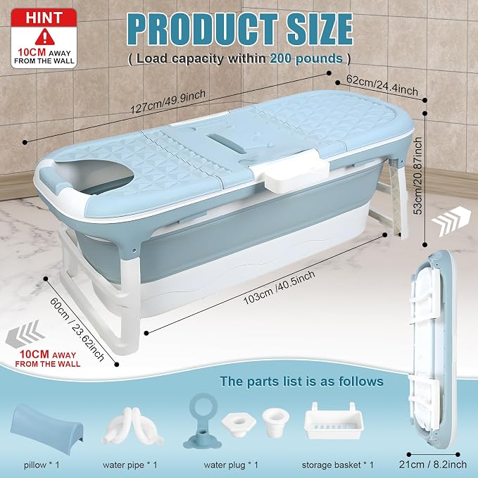 Portable Tub for Adults, Large Collapsible Foldable Bathtub 56in Length - Image 2