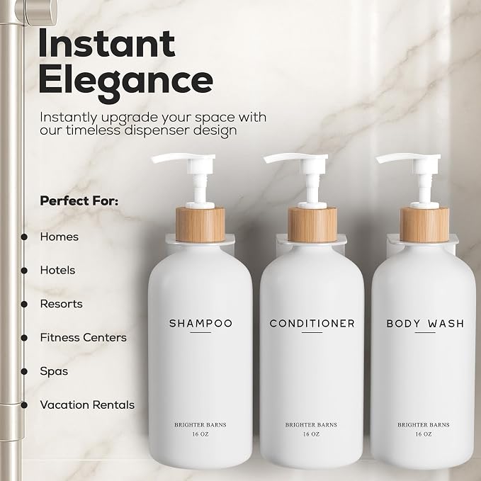 White Shampoo and Conditioner Dispenser Set Wall Mounted by Brighter Barns - Image 2