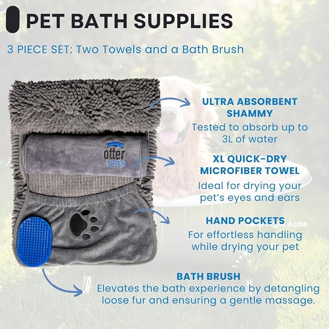 3 Piece Set: 2 Dog Towels and Dog Bath Brush. Dog Shammy and Microfiber Dog - Image 2