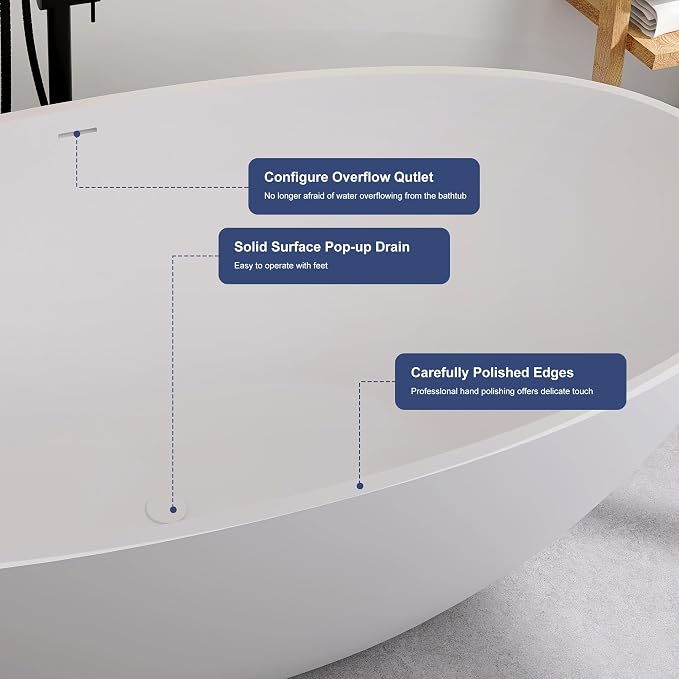 SJ STAR&JANE 71" x 35" SJ STAR&JANE Solid Surface Freestanding Bathtub Stone - Image 6