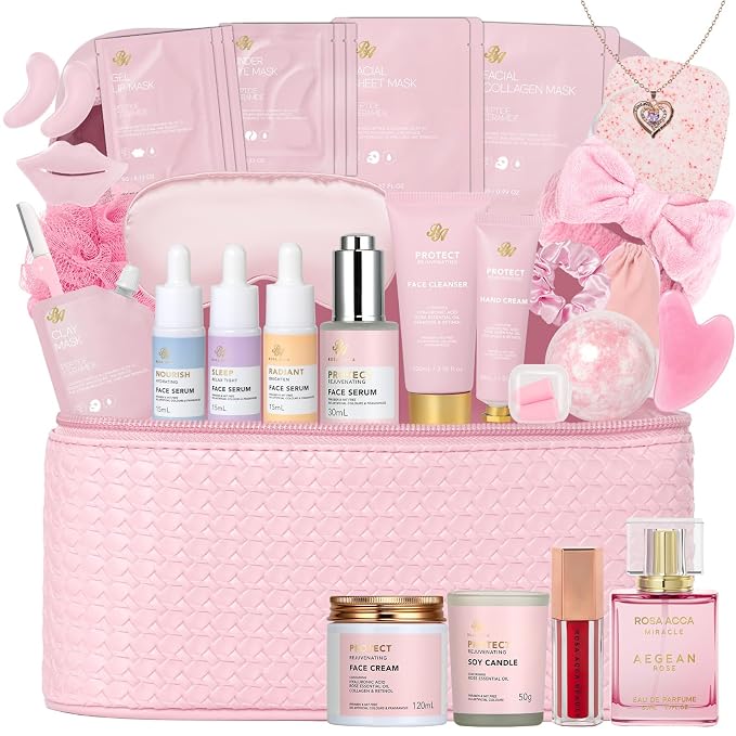 Rose Facial Skin Care Set, Beauty Care Kit, Sheet Mask, Makeup Bag, Face Serum by RAROSAACCA