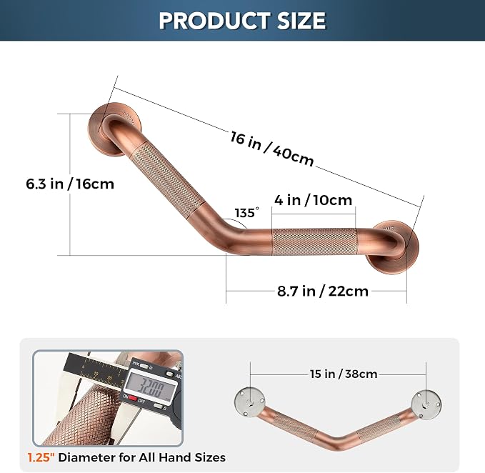 Grab Bars for Bathtubs and Showers- 1-1/4 x 16 Angled Shower Grab Bar for - Image 2
