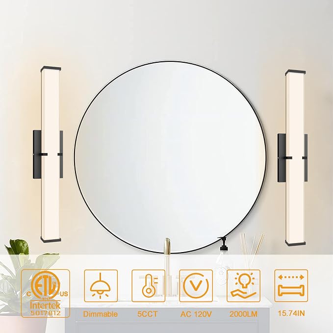 15.74Inch 2000LM Bathroom Light Fixtures 5CCT Optional, Dimmable Bathroom - Image 6