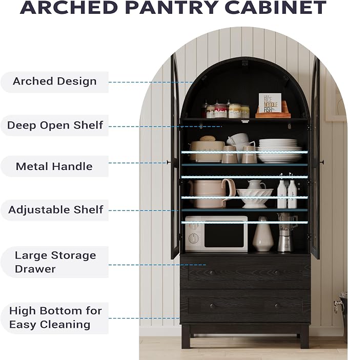 71" Tall Arched Kitchen Pantry, Kitchens Pantry Storage Cabinet - Image 5