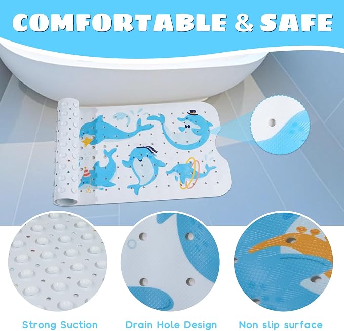 Baby Bath Mat for Tub Non Slip Kids Bathtub Mat Extra Long 40X16 Inch Toddler - Image 4