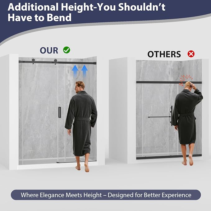 Frameless Shower Door, 55-60" W x 76" H Sliding Glass Shower Door, 1/4'' SGCC - Image 4