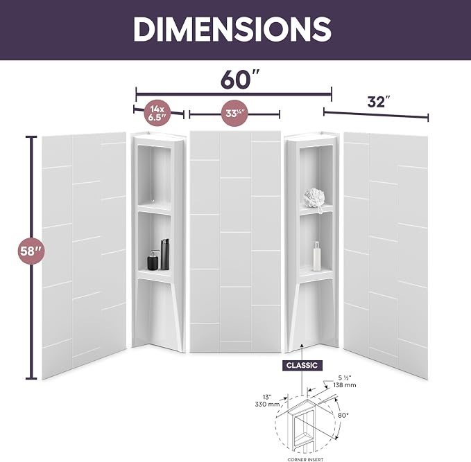 White Acrylic Tub Wall Surround 32"x 60"x 58" - Image 3