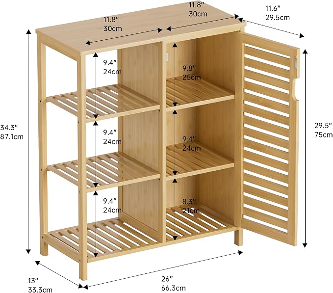 HITNET Bathroom Floor Cabinet, Bamboo Storage Cabinet - Image 3