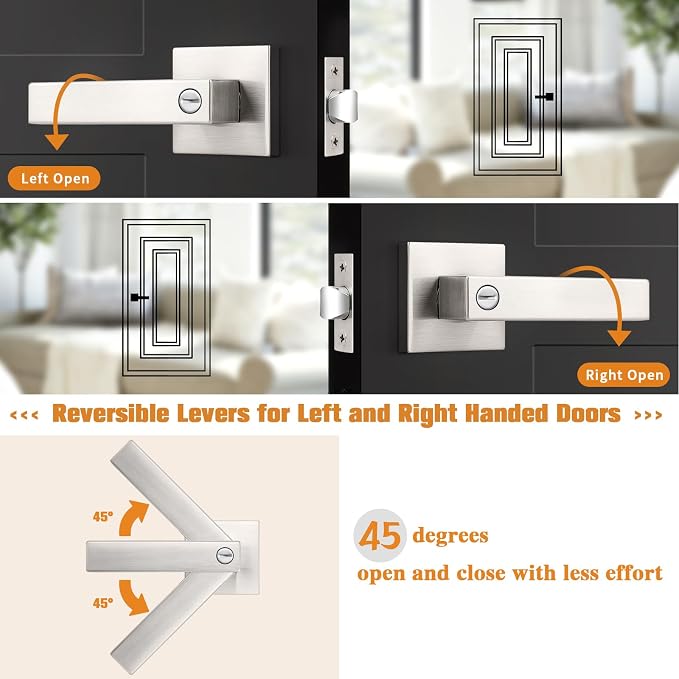 Probrico Interior Brushed Nickel Door Handle, Heavy Duty, Flat Square Privacy - Image 6