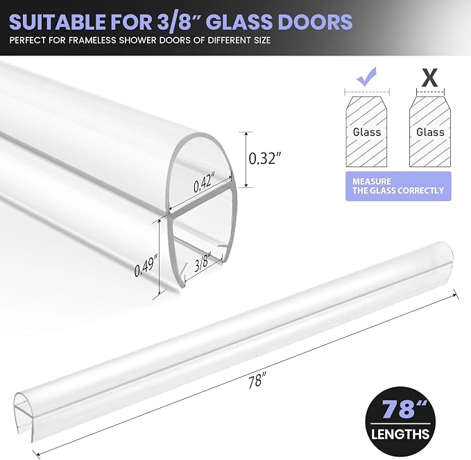 Bathroom Shower Door Seal Strip, U-Type PVC Transparent Shower Door Seal Strip - Image 2