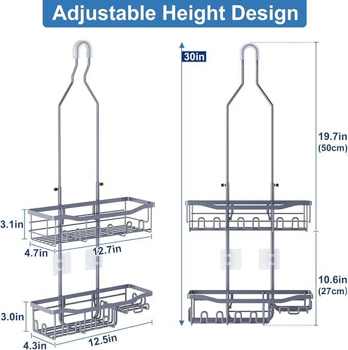 Shower Caddy, Upgraded Extended Length Shower Caddy Over Showerhead No Blocking - Image 2