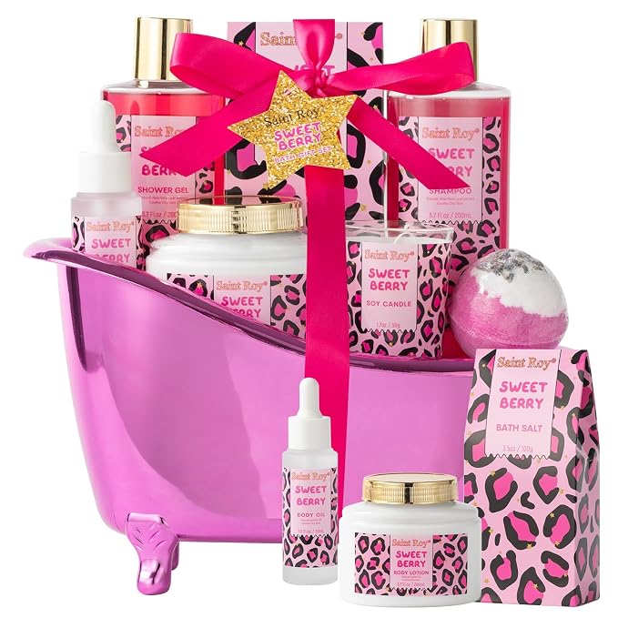 bath body Gifts for Her Home Bath Spa Gift Basket for Women Sweet Berry Bath by SaintRoy