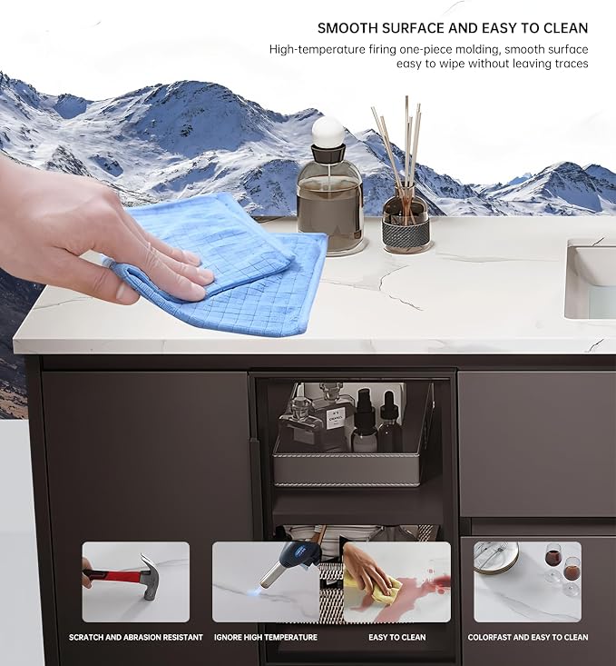 60" Bathroom Vanity with Sink, Modern Bathroom Vanity Include LED Smart Round - Image 4