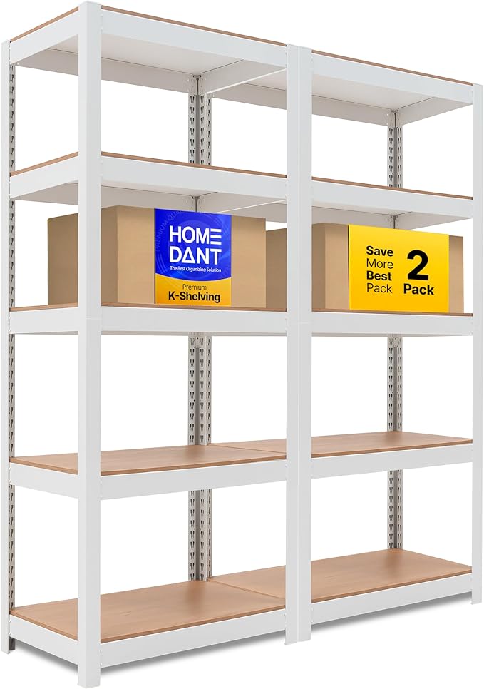 HOMEDANT House 5 Tier Laminated Metal Shelving Unit Adjustable Storage Utility by TheBestOrganizingSolution