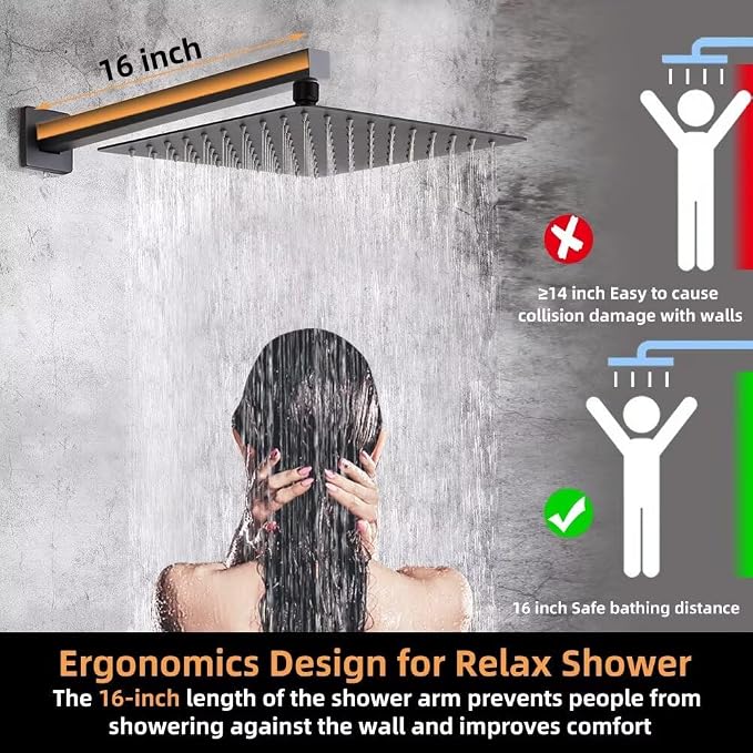 POP SANITARYWARE Matte Black Shower Faucet Set, Bathroom Rainfall Shower System - Image 5