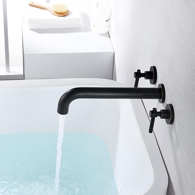 SUMERAIN Two Handle Wall Mount Tub Faucet Oil Rubbed Bronze Bathtub Faucet Set - Image 5