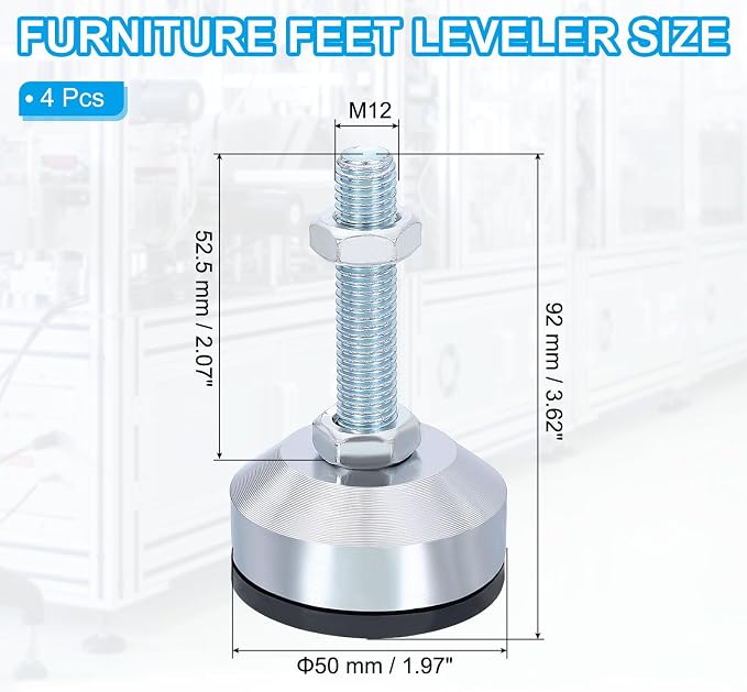 PATIKIL Furniture Leveling Feet 2.4" Dia Base M12 Thread - Image 2