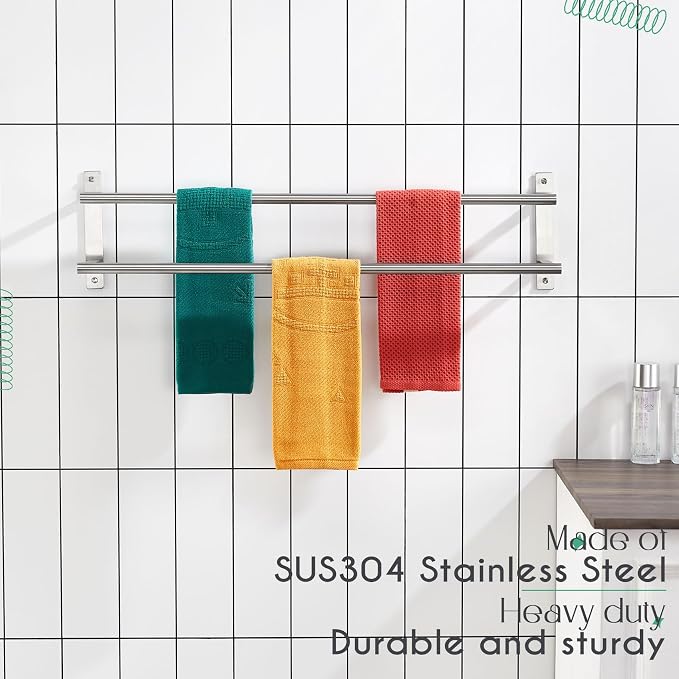 KOKOSIRI 32 Inch Bath Towel Bars Double Towel Racks Bathroom Towel Holder Towel - Image 3