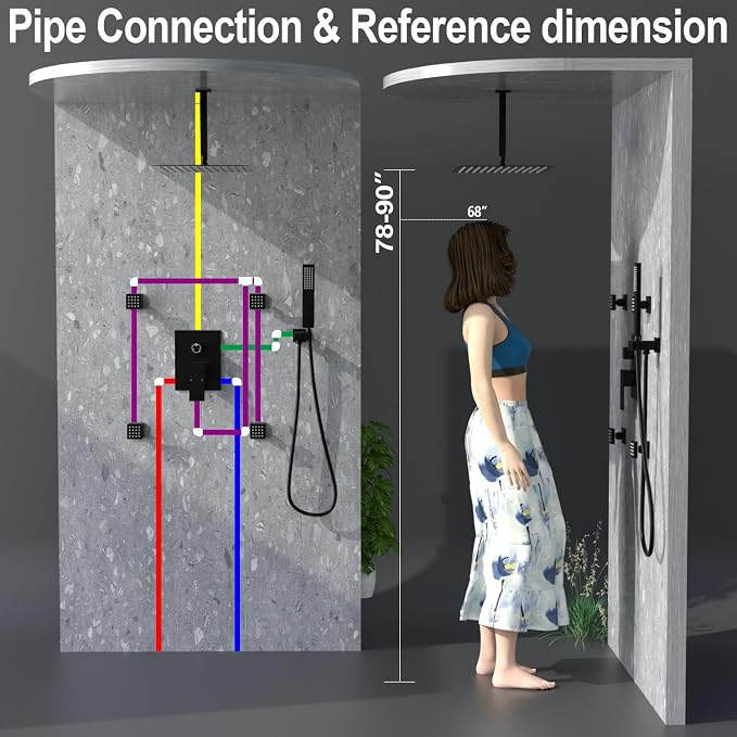 Enga 12 Inch Ceiling Mount Matte Black Shower System - Image 9