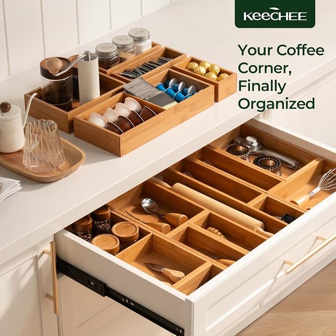 10-Piece Bamboo Drawer Organizer Set, 2.2" Deep Multi-Use Organizers - Image 9