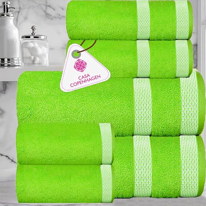 CASA COPENHAGEN Solitaire 6 Pieces Towel Set- Lime Green, 600 GSM 2 Bath Towel - Image 2