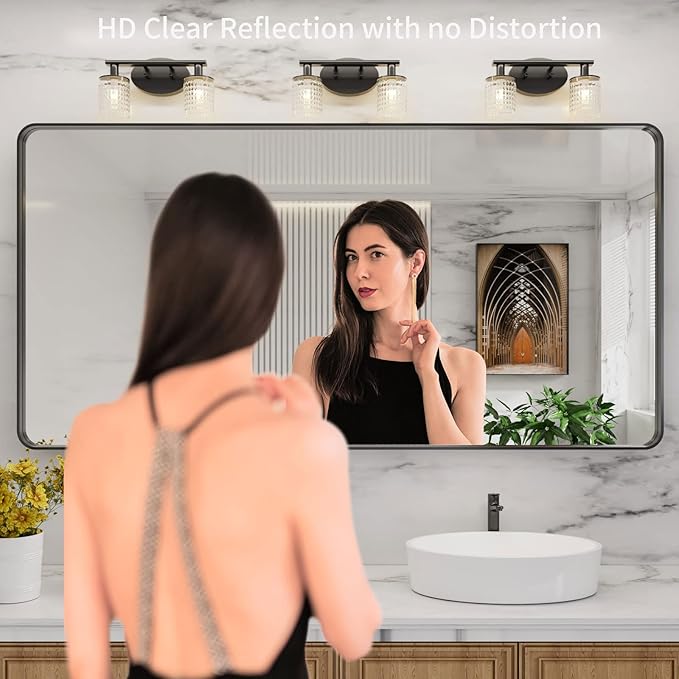 LOAAO Black Metal Framed Bathroom Mirror - Image 2