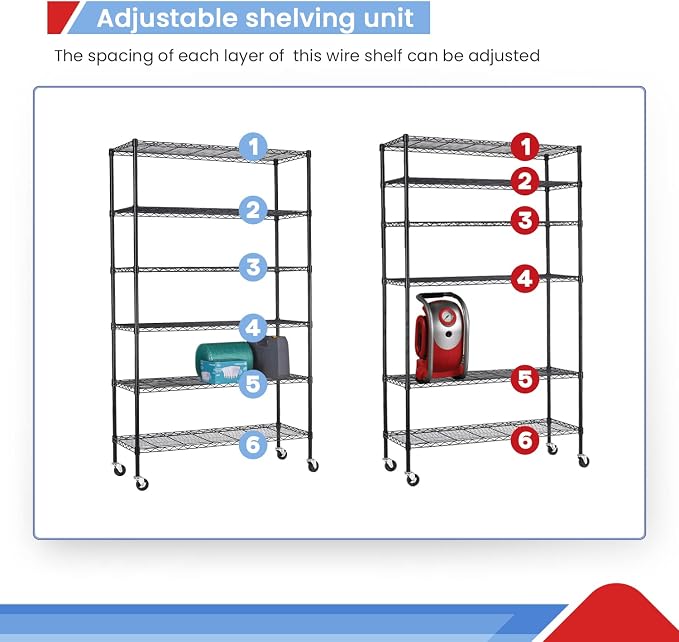 6 Tier Adjustable Metal Shelf Wire Shelving Unit Storage - Image 5