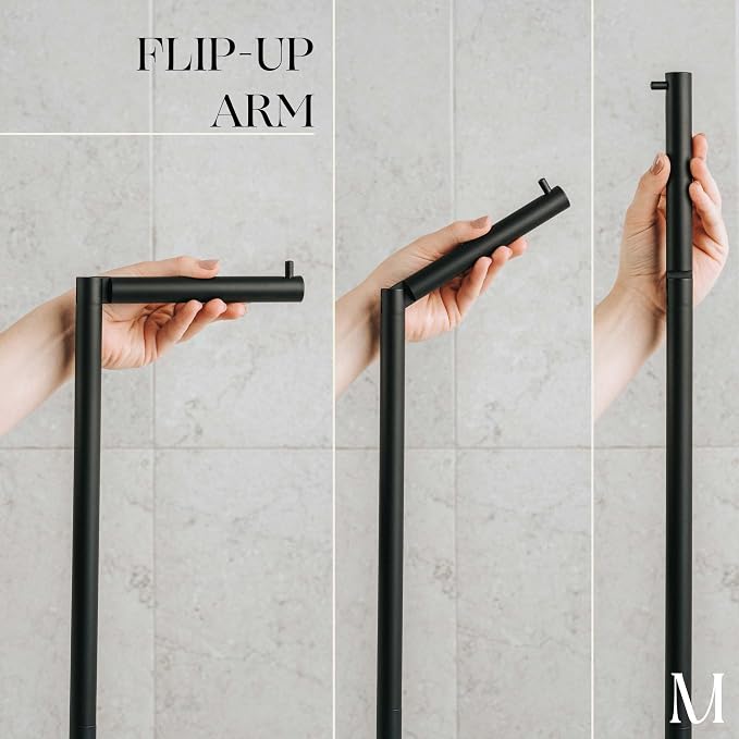 MARMOLUX ACC Free Standing Matte Black Toilet Paper Holder Stand Black Marble - Image 2