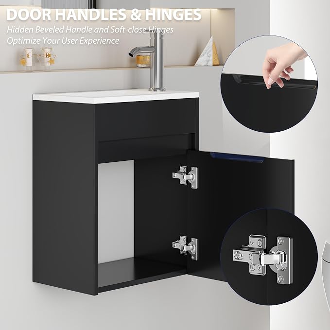 eclife 16" Small Bathroom Vanity Sink Combo, Modern Painted Wall Mounted - Image 5