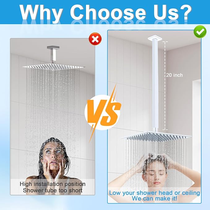Ceiling Mount Shower Arm with Flange 20 Inches Square Straight Extender - Image 3