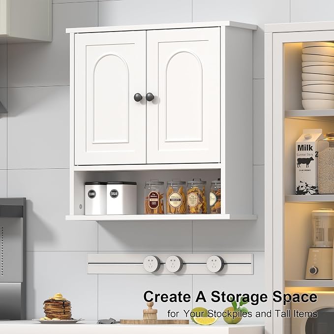 Bathroom Medicine Cabinet, 2 Doors White Bathroom Wall Cabinet - Image 3