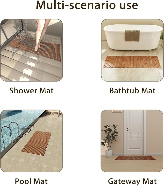 Teak String Shower Mat, Wood Non Slip Bath Mats - Image 5