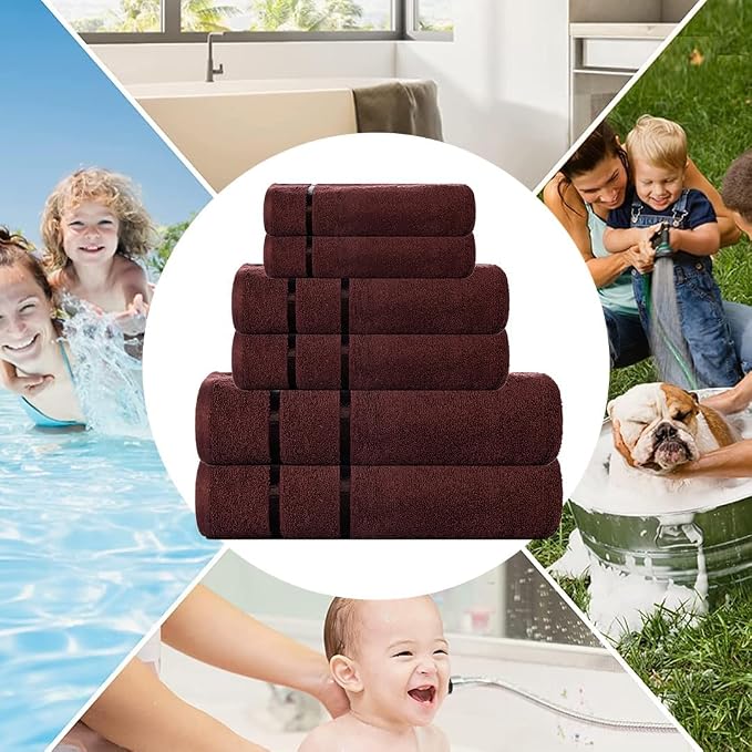 CASA COPENHAGEN Eternal 6 Pieces Towel Set- Brown, 500 GSM 2 Bath Towel 2 Hand - Image 5