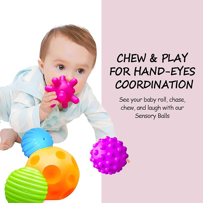 Baby Textured Multi Sensory Toys Massage Ball Gift Set BPA Free - Image 5
