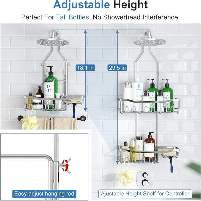 Shower Caddy Hanging for Bathroom: Adjustable Height No Blocking to Shower Head - Image 3