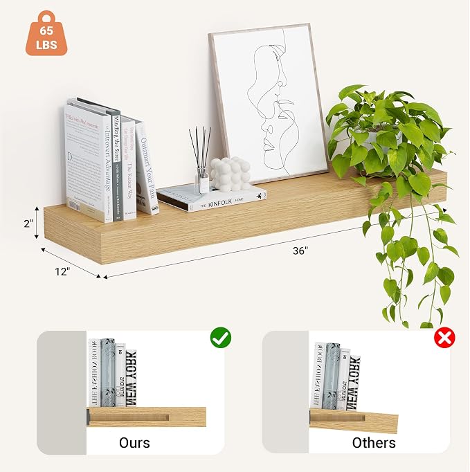 Heimlove 12" Deep Floating Shelves, 36 x 12 Inch Wall Mounted Long Floating - Image 3