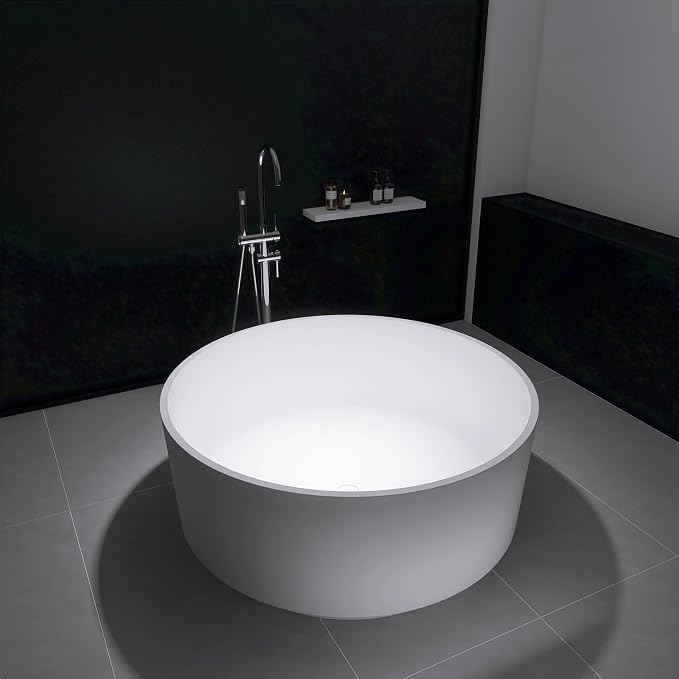49" Freestanding Bathtub, Modern Soaking Stand Alone Tub Solid Surface Resin by Tubcraft