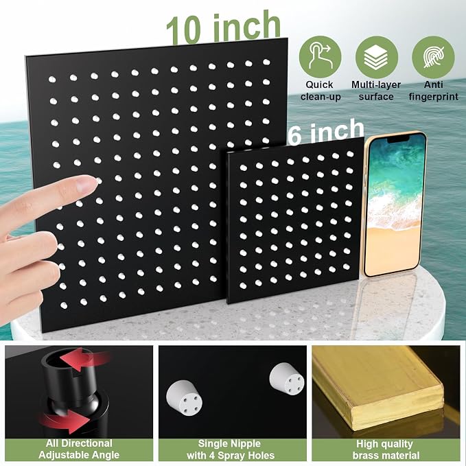 Enga 10 Inch + Dual 6-Inch Rain Shower System, Four Modes Diverter Shower Faucet - Image 3