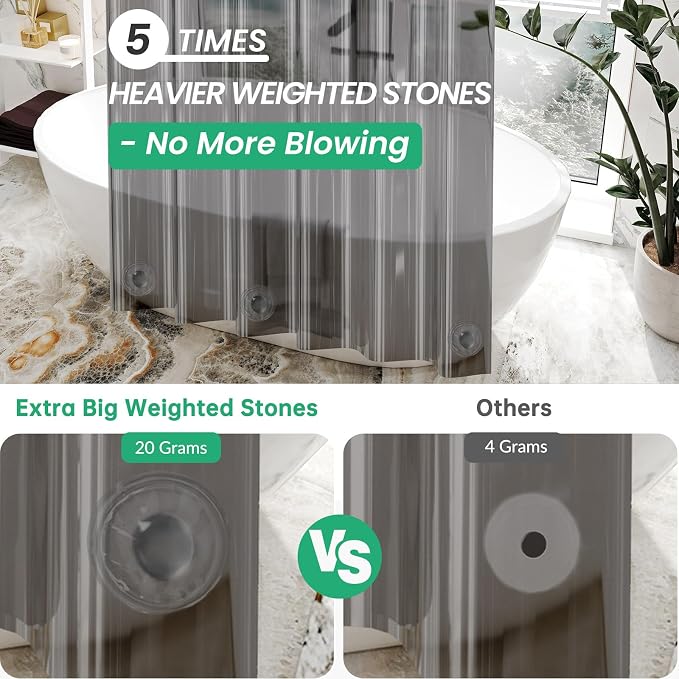AmazerBath Premium EVA Shower Curtain Clear Grey, Luxury Shower Curtain Grey - Image 4