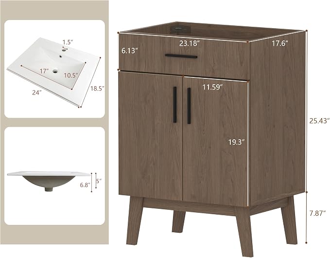 24" Bathroom Vanity with Sink, Vanity Combo with Two Soft Close Cabinet Doors - Image 2