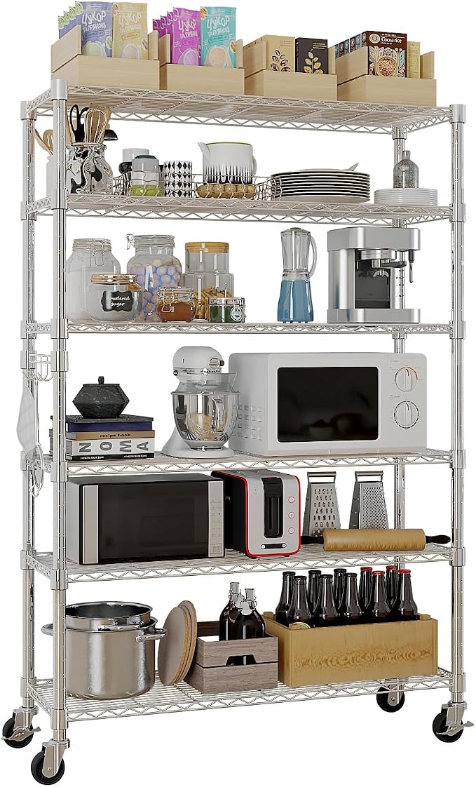 6 Tier Storage Racks Shelving, Heavy Steel Pantry Shelves, Adjustable Wire by Unknown