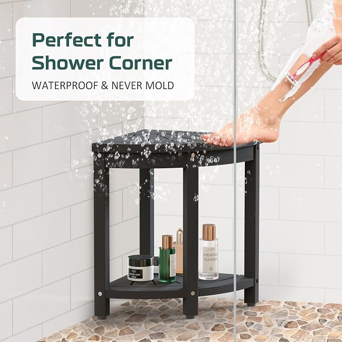 Waterproof Corner Shower Stool for Inside Shower, Poly Lumber Shower Bench Seat - Image 3