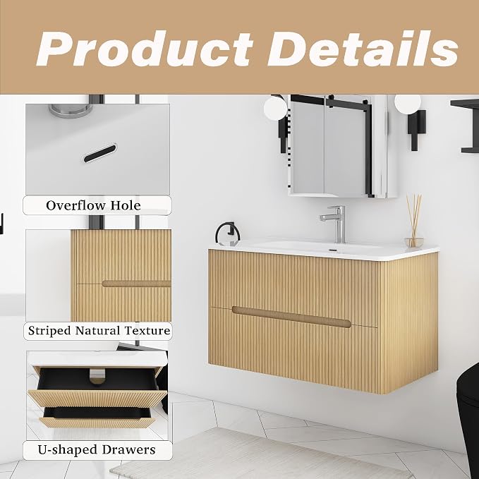 36-Inch Bathroom Vanity with Sink, Modern Wall Mounted Floating Bathroom Vanity - Image 6